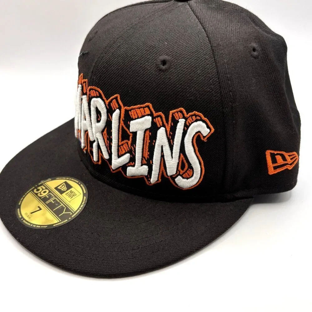 Florida Marlins MLB New Era 59Fifty On-field Fitted Hat Size 7 - Black Graffiti